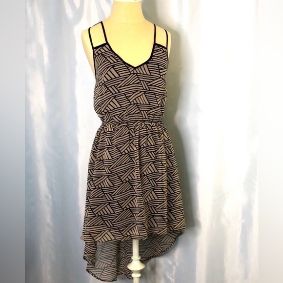 Double Zero Womens Dress Tan/Black Stripes Flowy Crisscross Straps Size S - Picture 2 of 15